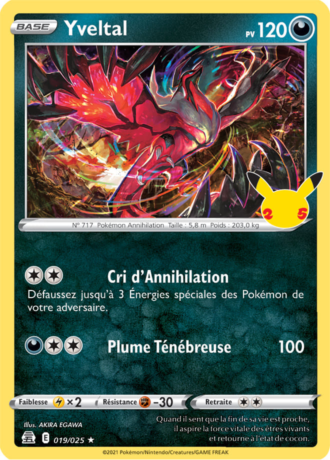 Carte Pokémon Yveltal 019/025 CEL Célébrations 25 ans EB07_5 Neuf FR LorenZone