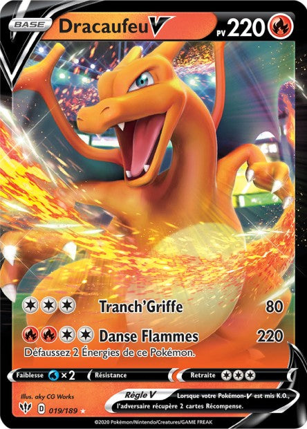 Carte Pokémon Dracaufeu V 019/189 SWSH3 Ténèbres Embrasées EB03 Neuf FR LorenZone
