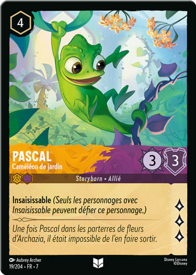 Carte Lorcana - Disney Pascal, Caméléon de jardin 019/204 Peu Commune Aubrey Archer Chapitre 07 L'Île d'Archazia ARI Neuf FR LorenZone