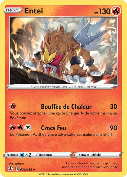 Carte Pokémon Entei 020/163 SWSH5 Styles de Combat EB05 Neuf FR LorenZone