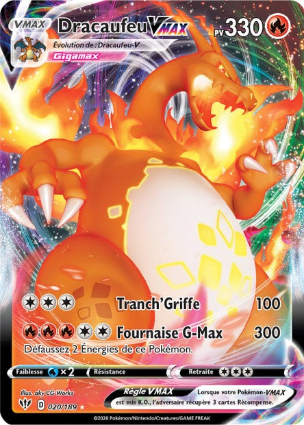 Carte Pokémon Dracaufeu VMAX 020/189 SWSH3 Ténèbres Embrasées EB03 Neuf FR LorenZone