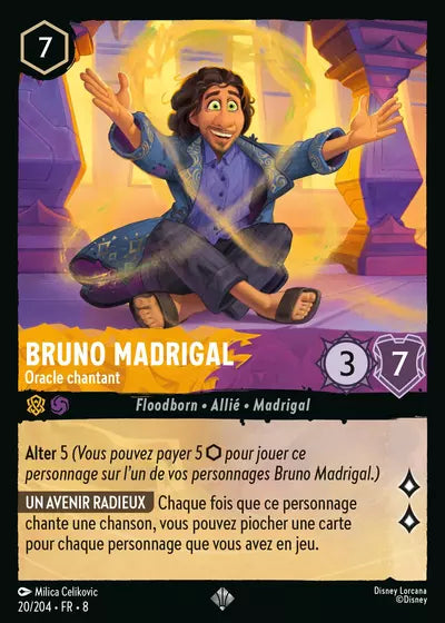 Carte Lorcana - Disney Bruno Madrigal, Oracle chantant 020/204 Super Rare Milica Celikovic Chapitre 08 Le Règne de Jafar ROJ Neuf FR LorenZone