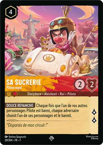 Carte Lorcana - Disney Sa Sucrerie, Pilote royal 020/204 Super Rare Stefano Spagnuolo Chapitre 07 L'Île d'Archazia ARI Neuf FR LorenZone