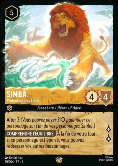 Carte Lorcana - Disney Simba, Protecteur des Lions 020/204 Légendaire  Chapitre 06 La Mer Azurite AZS Neuf FR LorenZone