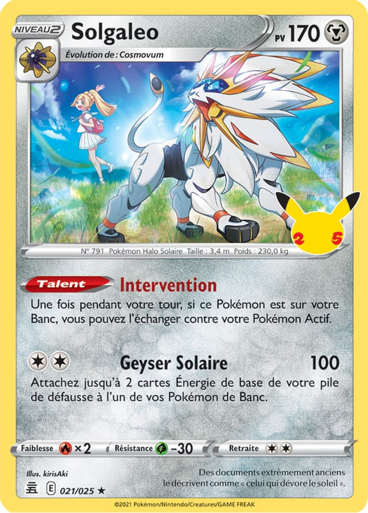 Carte Pokémon Solgaleo 021/025 CEL Célébrations 25 ans EB07_5 Neuf FR LorenZone