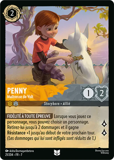 Carte Lorcana - Disney Penny, Maîtresse de Volt 021/204 Peu Commune Aisha Durmagambetova Chapitre 07 L'Île d'Archazia ARI Neuf FR LorenZone