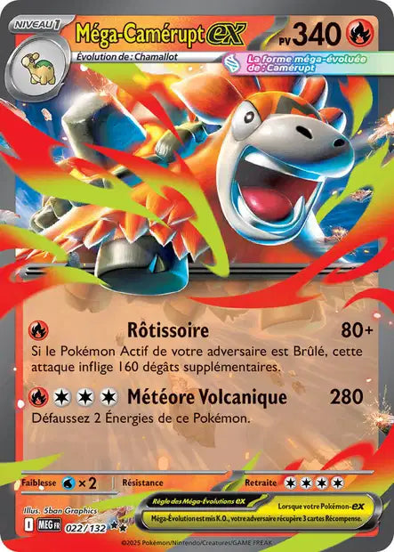Carte Pokémon Méga-Camérupt EX 022/132 MEG Méga-Évolution ME01 Neuf FR LorenZone