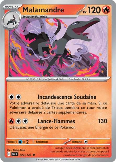 Carte Pokémon Malamandre 024/142 SCR Couronne Stellaire EV07 Neuf FR LorenZone