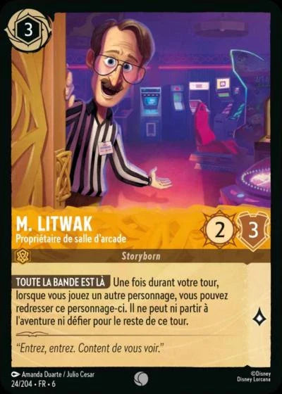 Carte Lorcana - Disney M. Litwak, Propriétaire de salle d'arcade 024/204 Commune  Chapitre 06 La Mer Azurite AZS Neuf FR LorenZone