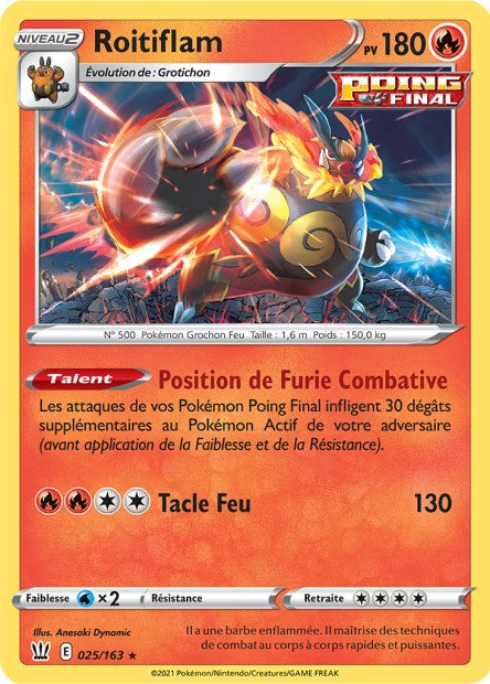 Carte Pokémon Roitiflam 025/163 SWSH5 Styles de Combat EB05 Neuf FR LorenZone