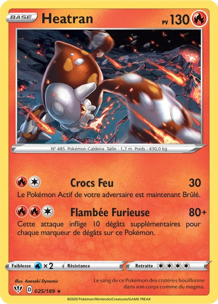 Carte Pokémon Heatran 025/189 SWSH3 Ténèbres Embrasées EB03 Neuf FR LorenZone
