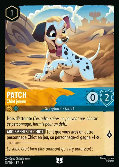 Carte Lorcana - Disney Patch, Chiot joueur 025/204 Peu Commune Oggy Christiansson Chapitre 08 Le Règne de Jafar ROJ Neuf FR LorenZone