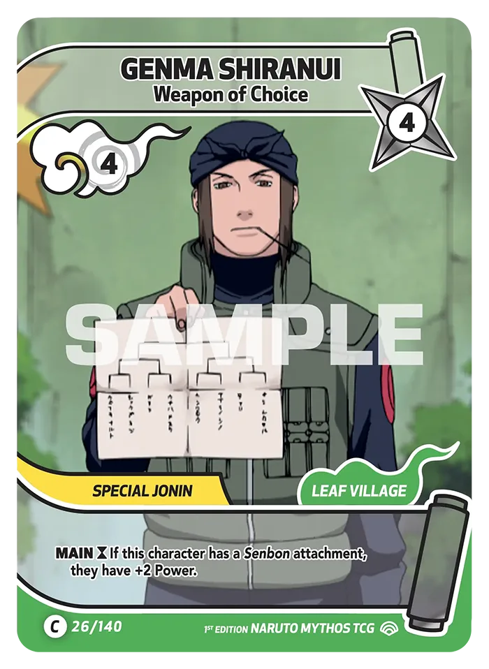 Carte Naruto Mythos Genma Shiranui Weapon of Choice 026/140 Common Full Art Shinobi Shiren 2ème Chapitre Neuf EN LorenZone