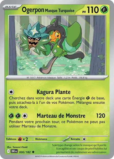 Carte Pokémon Ogerpon Masque Turquoise 026/182 DRI Rivalités Destinées EV10 Neuf FR LorenZone
