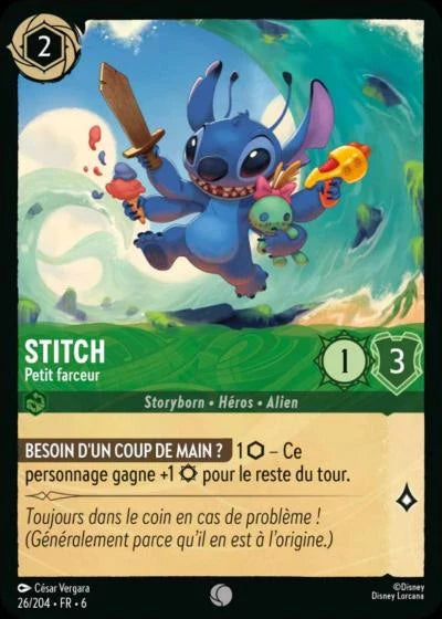 Carte Lorcana - Disney Stitch, Petit farceur 026/204 Commune  Chapitre 06 La Mer Azurite AZS Neuf FR LorenZone