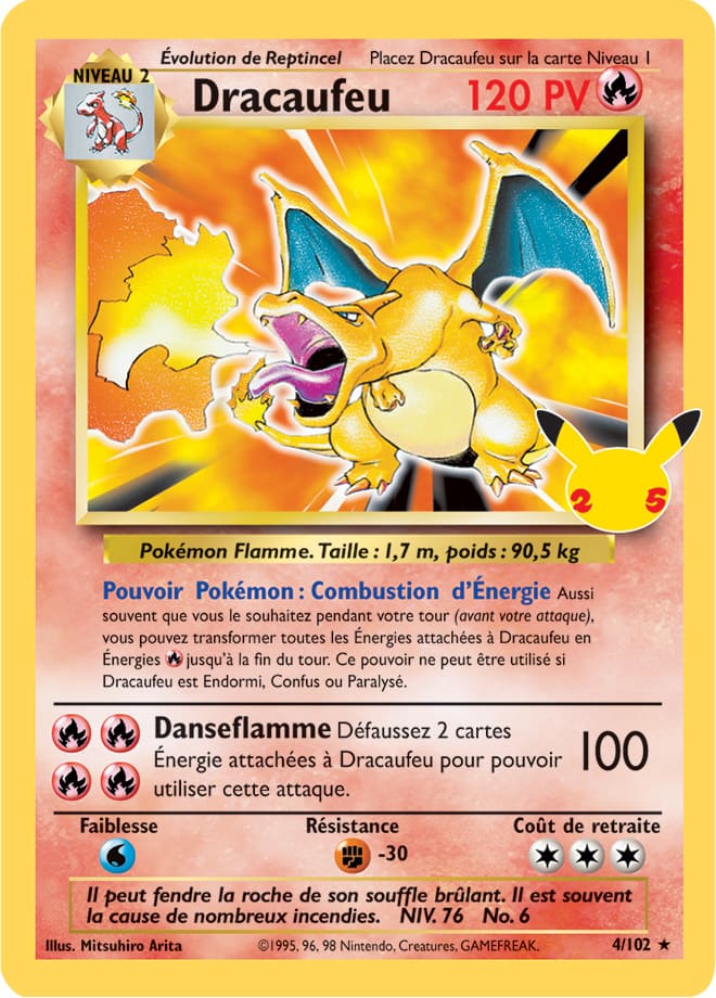 Carte Pokémon Dracaufeu 028/025 004/102 CEL Célébrations 25 ans EB07_5 Neuf FR LorenZone