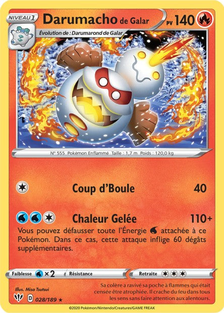 Carte Pokémon Darumacho de Galar 028/189 SWSH3 Ténèbres Embrasées EB03 Neuf FR LorenZone