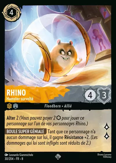 Carte Lorcana - Disney Rhino, Hamster survolté 030/204 Super Rare Leonardo Giammichele Chapitre 08 Le Règne de Jafar ROJ Neuf FR LorenZone