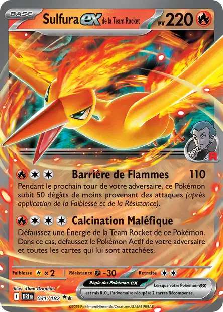 Carte Pokémon Sulfura EX de la Team Rocket 031/182 DRI Rivalités Destinées EV10 Neuf FR LorenZone