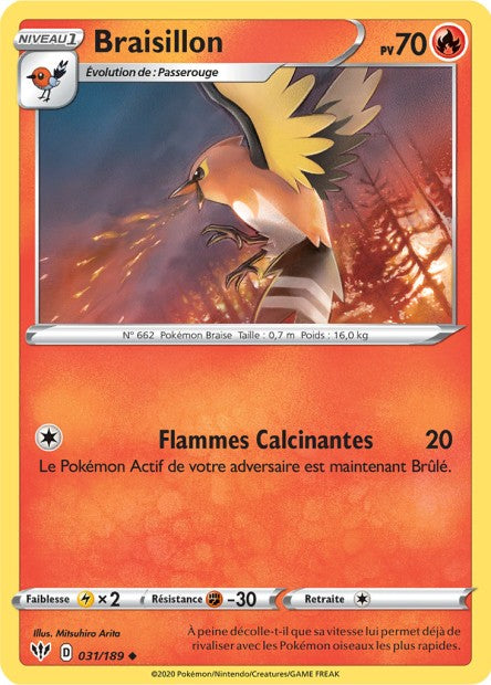 Carte Pokémon Braisillon 031/189 SWSH3 Ténèbres Embrasées EB03 Neuf FR LorenZone