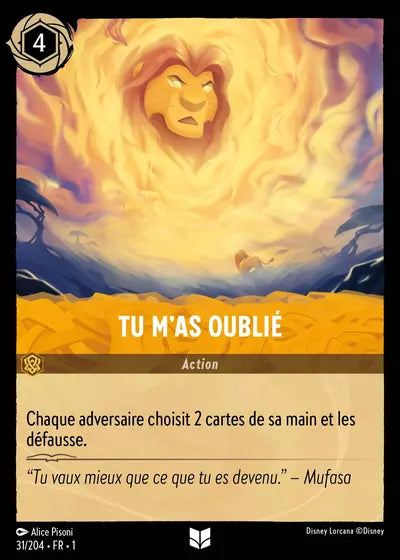 Carte Lorcana - Disney Tu m'as oublié 031/204 Chapitre 01 Premier Chapitre FC Neuf FR LorenZone