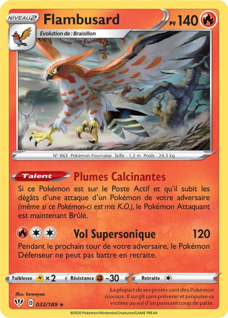 Carte Pokémon Flambusard 032/189 SWSH3 Ténèbres Embrasées EB03 Neuf FR LorenZone
