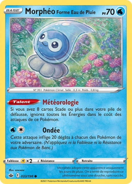 Carte Pokémon Morphéo Forme Eau de Pluie 033/198 CRE Règne de Glace EB06 Neuf FR LorenZone
