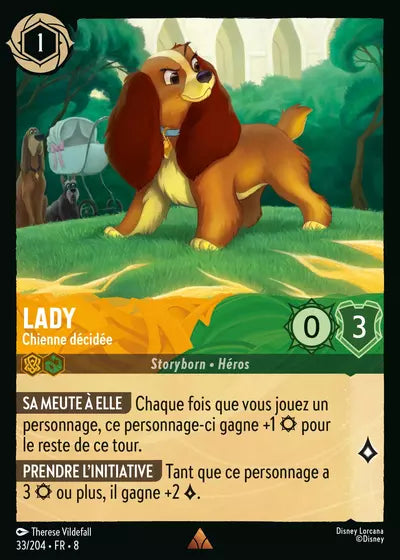 Carte Lorcana - Disney Lady, Chienne décidée 033/204 Rare Therese Vildefall Chapitre 08 Le Règne de Jafar ROJ Neuf FR LorenZone