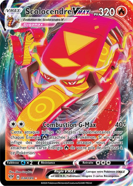Carte Pokémon Scolocendre VMAX 034/189 SWSH3 Ténèbres Embrasées EB03 Neuf FR LorenZone