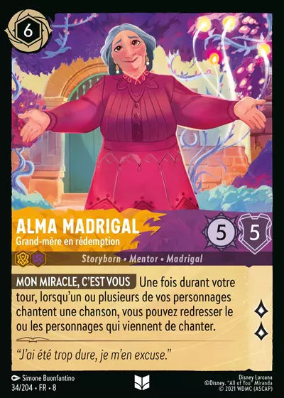 Carte Lorcana - Disney Alma Madrigal 034/204 Peu Commune Simone Buonfantino Chapitre 08 Le Règne de Jafar ROJ Neuf FR LorenZone