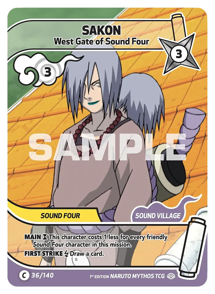Carte Naruto Mythos Sakon West Gate of Sound Four 036/140 Common Full Art Shinobi Shiren 2ème Chapitre Neuf EN LorenZone