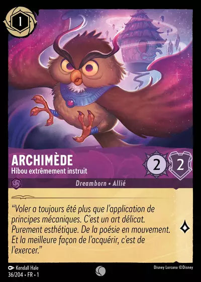 Carte Lorcana - Disney Archimède, Hibou extrêmement instruit 036/204 Chapitre 01 Premier Chapitre FC Neuf FR LorenZone