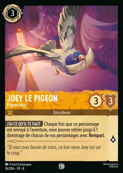 Carte Lorcana - Disney Joey le pigeon, Pigeon bleu 036/204 Commune French Carlomagno Chapitre 08 Le Règne de Jafar ROJ Neuf FR LorenZone
