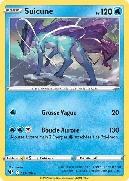 Carte Pokémon Suicune  037/189 SWSH3 Ténèbres Embrasées EB03 Neuf FR LorenZone