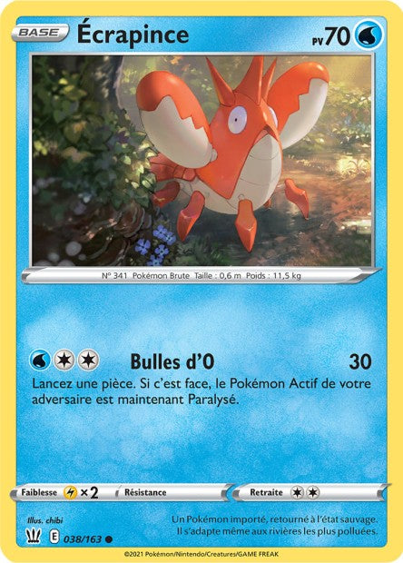 Carte Pokémon Écrapince 038/163 SWSH5 Styles de Combat EB05 Neuf FR LorenZone