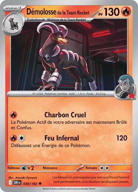 Carte Pokémon Démolosse de la Team Rocket 038/182 DRI Rivalités Destinées EV10 Neuf FR LorenZone