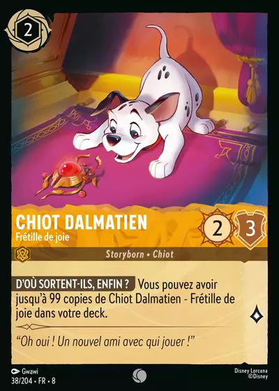 Carte Lorcana - Disney Chiot Dalmatien, Frétille de joie 038/204 Commune Gwawi Chapitre 08 Le Règne de Jafar ROJ Neuf FR LorenZone