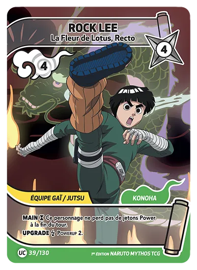 Carte Naruto Mythos ROCK LEE – La Fleur de Lotus, Recto 039/130 UC 1er Chapitre Neuf FR LorenZone
