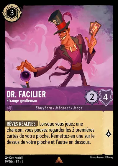 Carte Lorcana - Disney Dr. Facilier, Etrange gentleman 039/204 Chapitre 01 Premier Chapitre FC Neuf FR LorenZone
