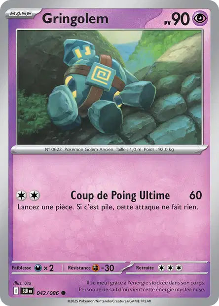 Carte Pokémon Gringolem 042/086 BLK Foudre Noire EV10_5 Neuf FR LorenZone