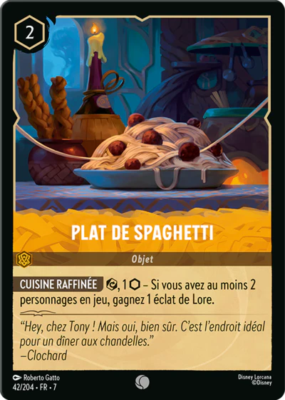 Carte Lorcana - Disney Plat de Spaghetti 042/204 Commune Roberto Gatto Chapitre 07 L'Île d'Archazia ARI Neuf FR LorenZone