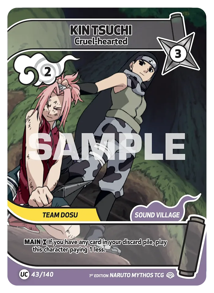 Carte Naruto Mythos Kin Tsuchi Cruel-hearted 043/140 Uncommon Full Art Shinobi Shiren 2ème Chapitre Neuf EN LorenZone