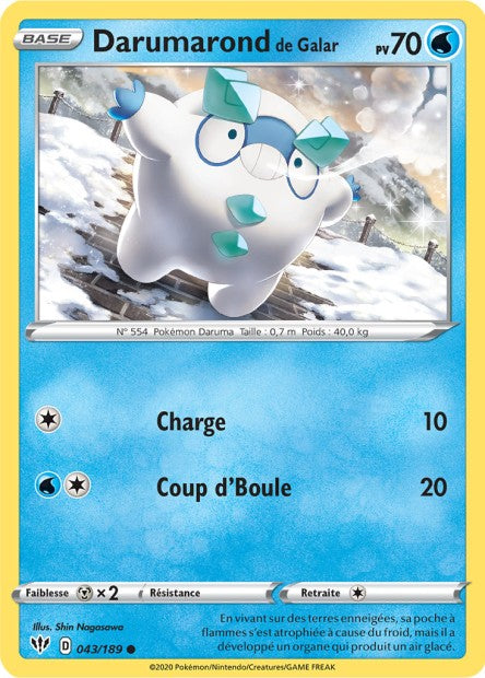 Carte Pokémon Darumarond de Galar 043/189 SWSH3 Ténèbres Embrasées EB03 Neuf FR LorenZone