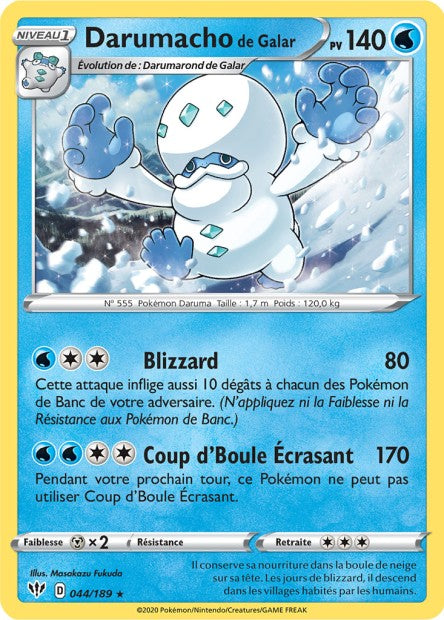 Carte Pokémon Darumacho de Galar 044/189 SWSH3 Ténèbres Embrasées EB03 Neuf FR LorenZone