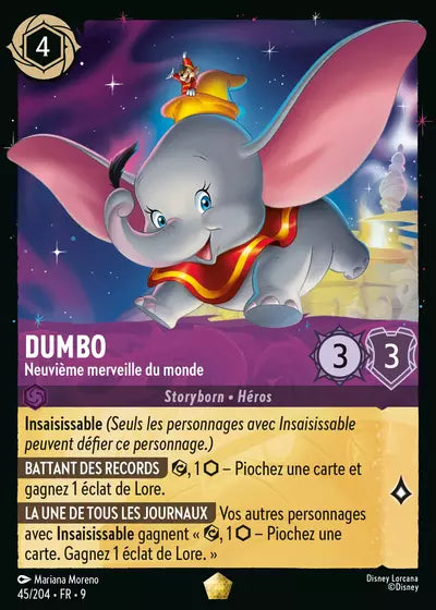 Carte Lorcana - Disney Dumbo, Neuvième merveille du monde 045/204 Chapitre 09 Fabuleux FAB Neuf FR LorenZone