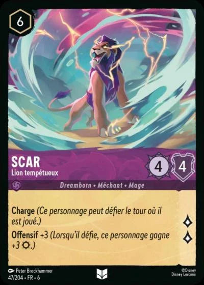 Carte Lorcana - Disney Scar, Lion tempétueux 047/204 Peu Commune  Chapitre 06 La Mer Azurite AZS Neuf FR LorenZone