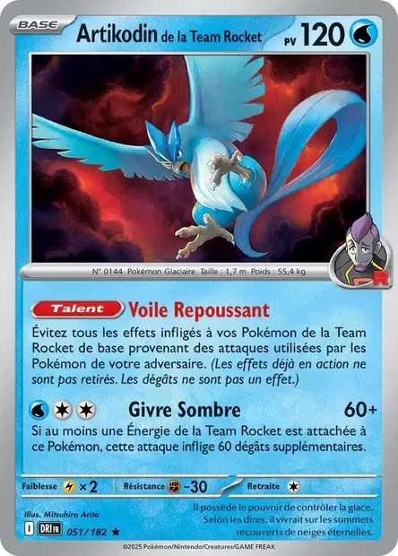Carte Pokémon Artikodin de la Team Rocket 051/182 DRI Rivalités Destinées EV10 Neuf FR LorenZone