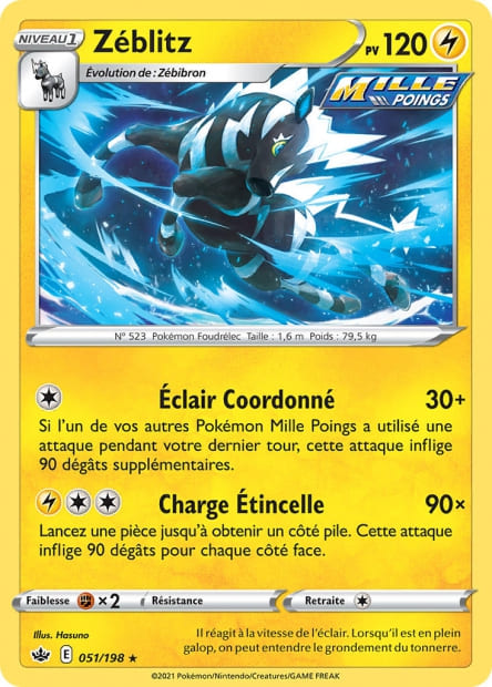 Carte Pokémon Zéblitz 051/198 CRE Règne de Glace EB06 Neuf FR LorenZone