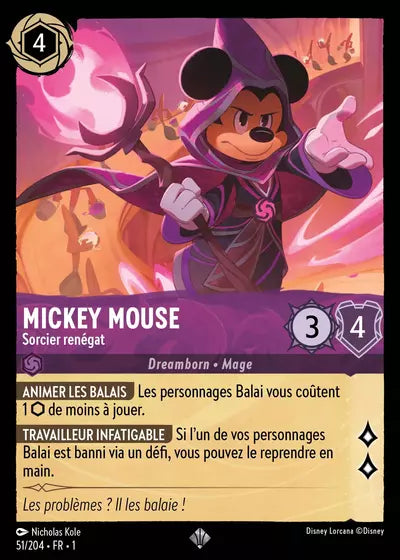 Carte Lorcana - Disney Mickey Mouse, Sorcier renégat 051/204 Chapitre 01 Premier Chapitre FC Neuf FR LorenZone