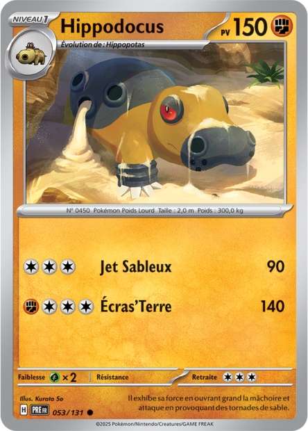 Carte Pokémon Hippodocus 053/131 Evolutions Prismatiques PRE EV8_5 Neuf FR LorenZone